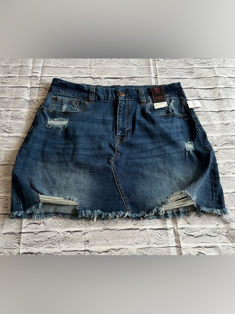 NEW no boudaries Indigo Distressed Denim Mini Skirt - Picture 1 of 7